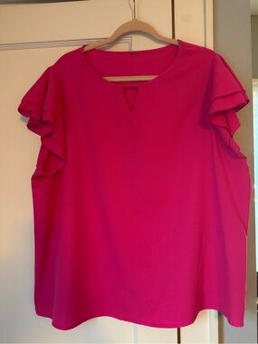 Women’s Flutter Sleeve Keyhole Top - Hot Pink